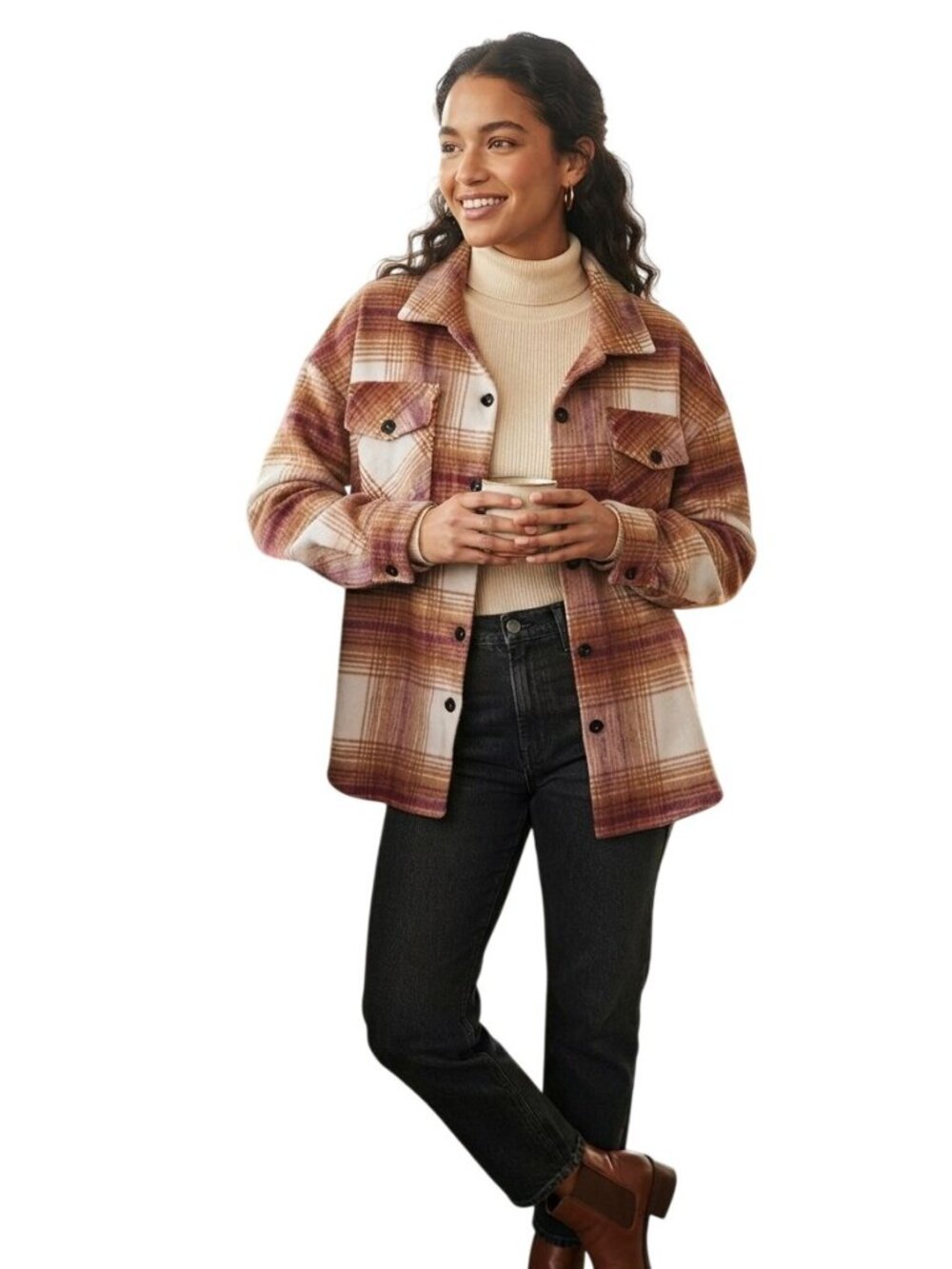 Thread & Supply NWT Rust Cream Plaid Thick Flannel Shacket Plussize Size 1X